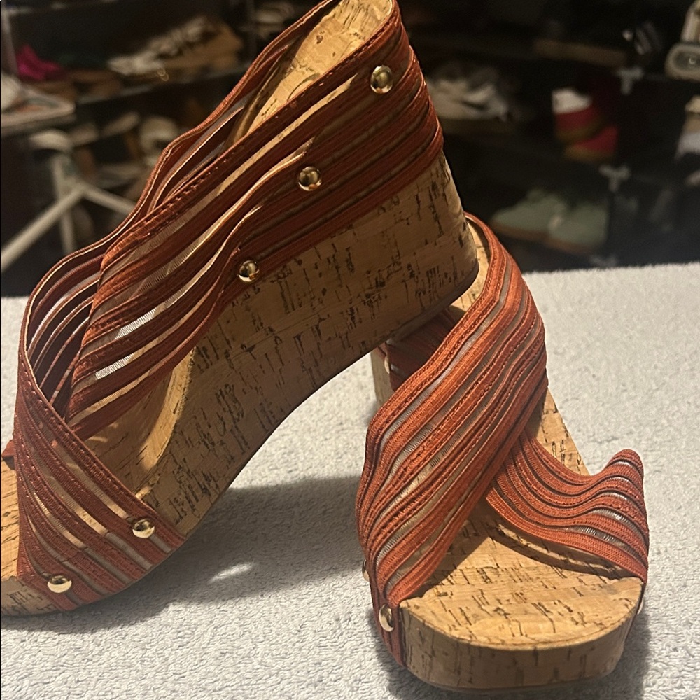 Stylish Cork Wedge Sandals - Orange